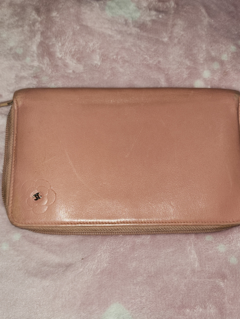 Chanel Blush Pink Leather Zip Toiletry Pouch